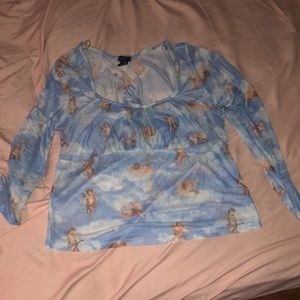 sheer blue angel top: 1XL